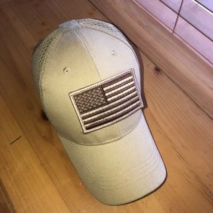 Tan Mesh back Velcro American Flag Hat